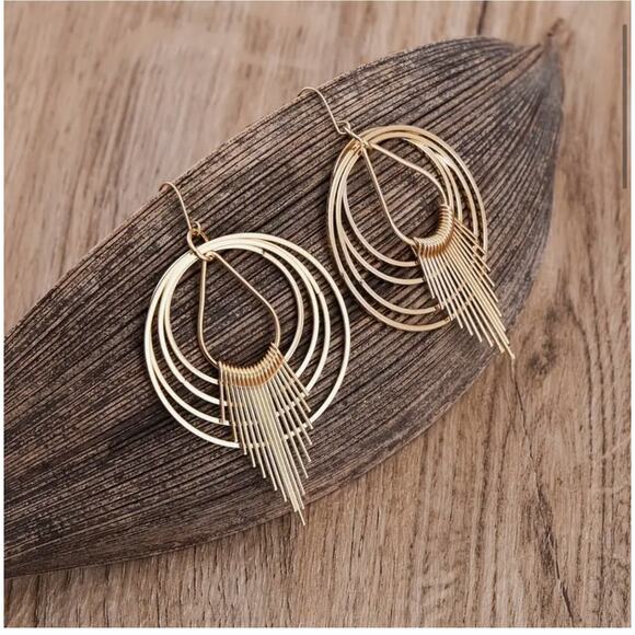 Bohemian Vintage Geometric Circle Fringe Earrings for Women, Boho Alloy Drop - Picture 1 of 2